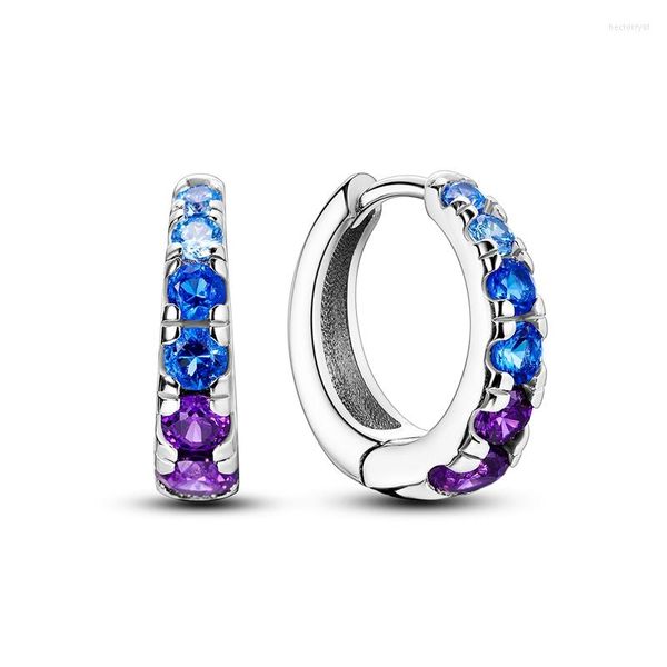 Orecchini a cerchio scintillanti blu intenso viola zircone galassia per adolescenti donne ragazza femminile colore argento moda gioielli di lusso