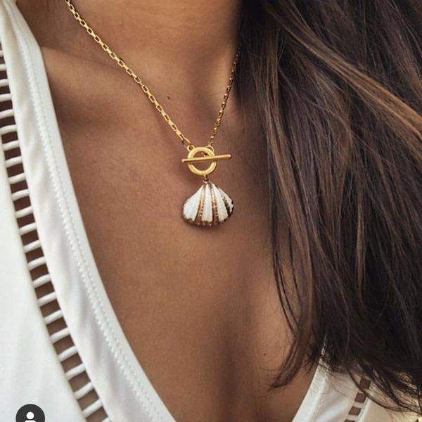 Anhänger Halsketten Muschel Halskette Böhmen Natur Gold Muschel Charme Retro Stern Doppelschicht Schmuck Für Frauen Sommer Strand Choker Burthday G