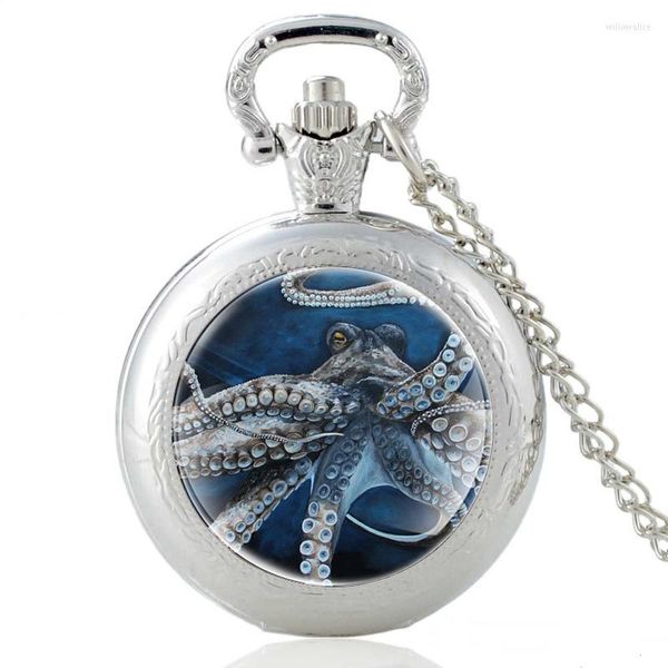 Pocket Watches de alta qualidade prateado estilo punk steampunk octopus quartzo vidro cúpula assistir homens homens homens colar jóias presentes