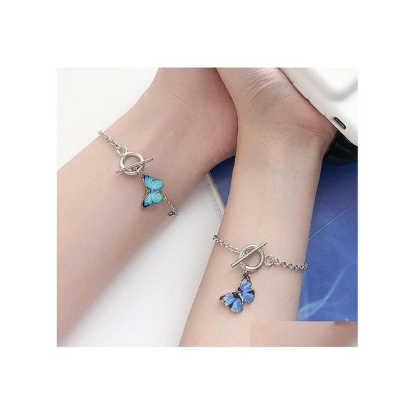 Gioielli con catena a maglie Bracciale con pendente a farfalla blu classico per le donne Ragazza Moda Semplice parola fibbia Amico Braccialetti con consegna a goccia Dhp7F