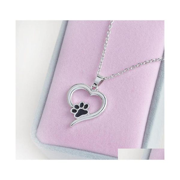 Подвесные ожерелья 925 Sier Catting Heart Paw Print Print Print Memorial Personality Cat Dogs Dewelry Wholesale 715 Q2 Drop de dhfyp