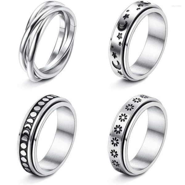 Anéis de casamento 4 PCs Titanium Steel Spinner Ring For Men Women Fidget Band Star Moon Stress Stress Living Wide Promise Set