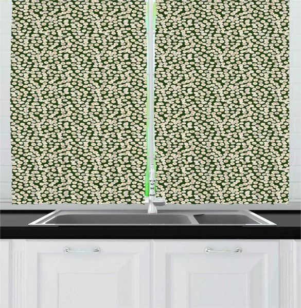 Vorhang Smaragd Sand Braun Kamille Küchenvorhänge Kontinuierliches romantisches Muster mit Gänseblümchen blühendem Frühlingsgarten für Café