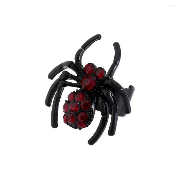 Уважаемые кольца животное кольцо красное хрустал смешной черный паук Хэллоуин подарок открытый палец для женщин мужчина творческий хип -хоп вечеринка подарка