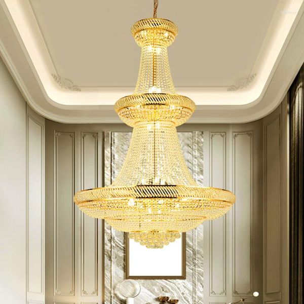 Chandeliers Large Chandelier In The Villa Living Room Stairs Crystal Hanging Lamp Gold/Chrome Loft Light Fixtures Modern Indoor Lighting