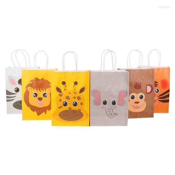 Principal para presentes 6pcs Jungle Safari Animals Party Festa de Aniversário Lion Tiger Saco de doces de doces Kids Cookies Bolsas de embalagem Decoração de chá de bebê Supplies