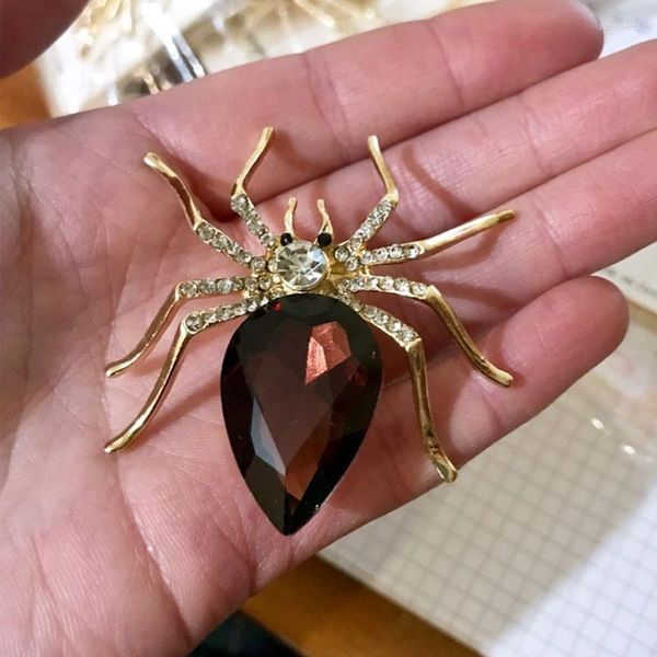 Broches Declaração Crystal Spider for Women Rhinestone Pins de insetos Broche de casamento Acessórios elegantes