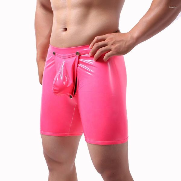 Unterhosen Sexy Herren Unterwäsche Boxer PU Leder Männliche Homme Höschen Boxer Shorts Badehose Ausbuchtungs-beutel Abnehmbare Cueca Masculina