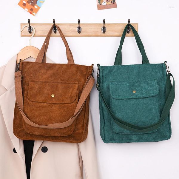 Duffel Bags Saco de ombro Corduroy Mulheres Vintage Shopping Zipper Bolsas de Tote Casual Crossbody for Canvas School