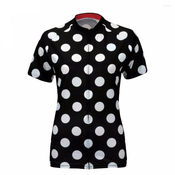 Rennjacken HIRBGOD 2023 Cute Dot Damen Kurzarm-Radtrikot Team Atmungsaktive schwarze Fahrradbekleidung Einfache Camisa Ciclismo NR245