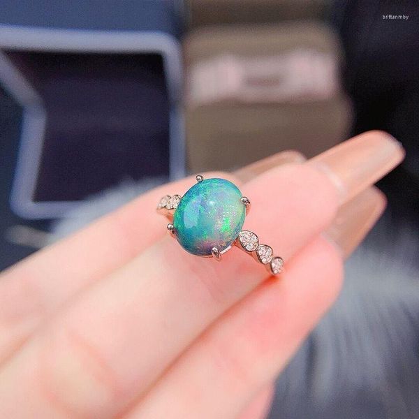 Ringos de cluster anel de opala natural de alta cor de fogo circular de luxo clássico de joias de joias de jóias noivado de outono s925 prata esterlina