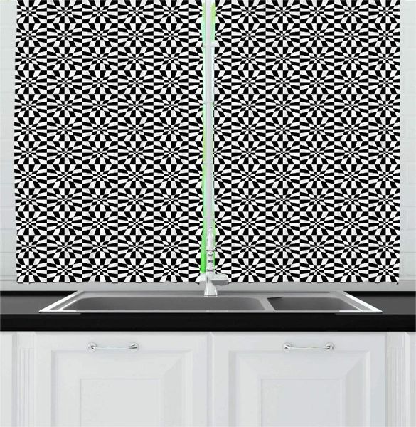 Занавес у древесных угрей серые современные кухонные шторы абстрактные оптические иллюзии изображение со многими квадратами и прямоугольниками Монохром