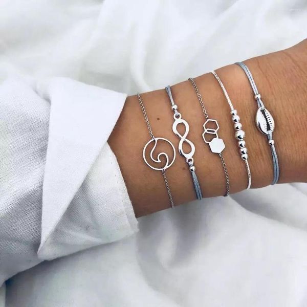 Pulseiras de link personalidade de moda criativa 5 peças/conjunto pulseira de miçangas de metal