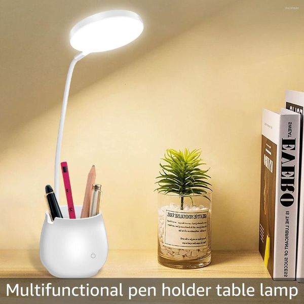 Lâmpadas de mesa Lâmpada de mesa LED 5W 240lm 1250MAh USB Luz pequena recarregável com suporte de caneta/telefone 360 ​​° Controle de toque ajustável
