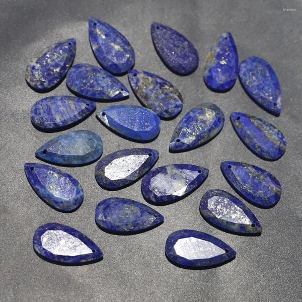 Kolye Kolyeleri Doğal Taş Lapis Lazuli Yüzlü Su Damlası Şekli kolyeler Gevşek Boncuk Takı Yapımı DIY Bilezikler Aksesuarları 8 PCS