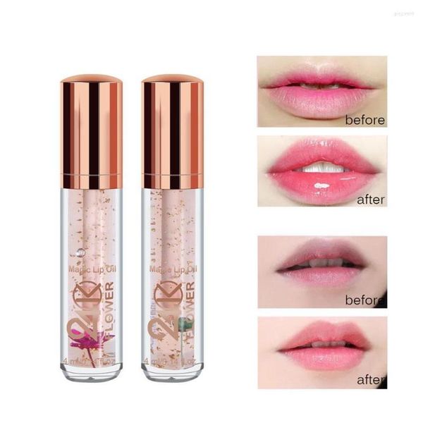 Lip Gloss 24K Gold Foil hidratante óleo pode ser sobreposto em flores secas de batom refrescante