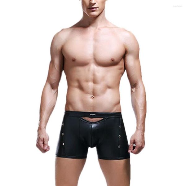 Mutande Intimo maschile sexy Intimo da uomo in pelle PU Boxer da uomo trasparente Pantaloncini erotici da uomo