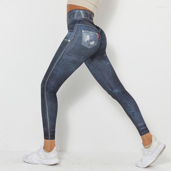 Calça ativa ioga sem costura feminino leggings fitness push up cister high workout gym esport scrunch calças justas de imitação jeans