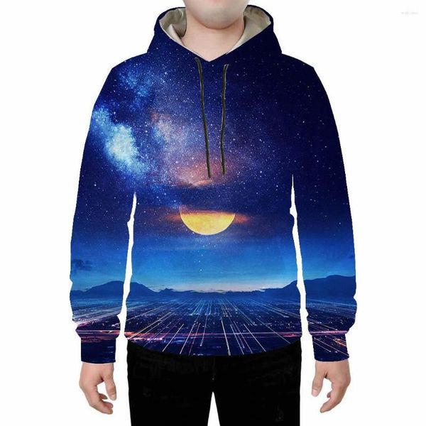 Men's Hoodies Factory Direct Vendas Fonte Night Sky 3D Impressão digital e moletom de bolso de mangas compridas femininas de mangas compridas