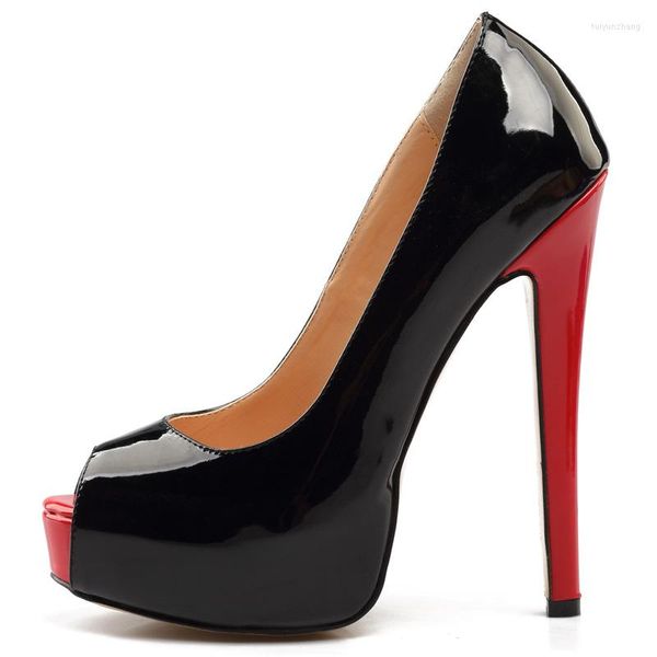 Vestido sapatos primavera e outono mulheres preto patente de couro peixe boca vermelha esbelta Fabricantes únicos de suprimento direto