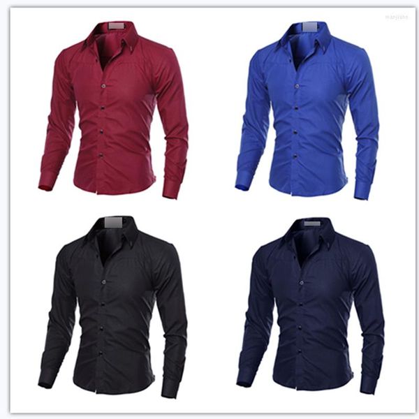 Camisas casuais masculinas Men camisa de moda branca de manga longa Slim Fit