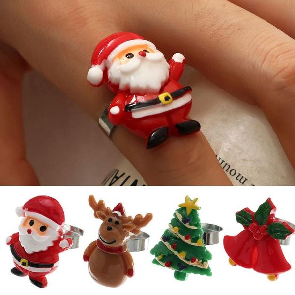 Orecchini a bottone natalizio carino Babbo Natale alce anello da dito in resina femminile dolce pupazzo di neve senza clip per l'orecchio forato GiftStud