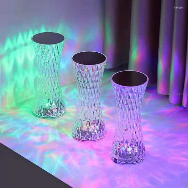 Lâmpadas de mesa Lâmpada de cristal Rose Light Projector Glass RGB Ambiente Sala Ambiente Proteção portátil para os olhos para o Deco de cabeceira do corredor