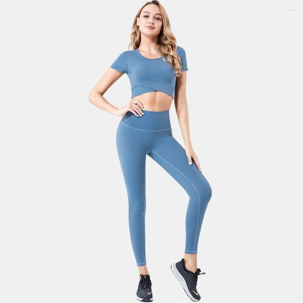 Set attivi Set da yoga da donna Abbigliamento sportivo senza cuciture 2 pezzi Abbigliamento da palestra Abbigliamento sportivo Tuta da allenamento a maniche corte Collant Legging Tuta XXL