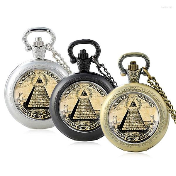 Pocket Watches clássico olho maçônico de Deus Design Glass Cabochon quartzo assistir homens vintage Mulheres Pingente Pingente Chain Clock Gifts