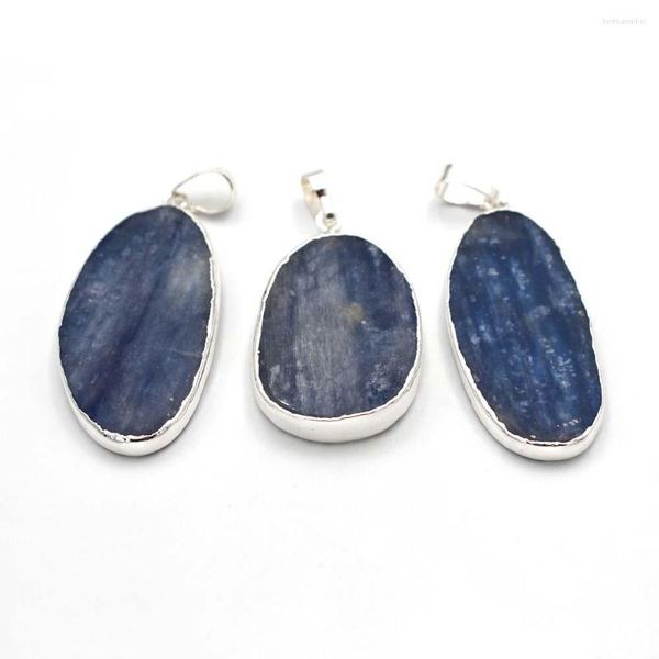 Collane con ciondolo 5 pezzi gemme irregolari placcate argento pietra cianite naturale guarigione ovale piatta per collana da sposa cristallo blu