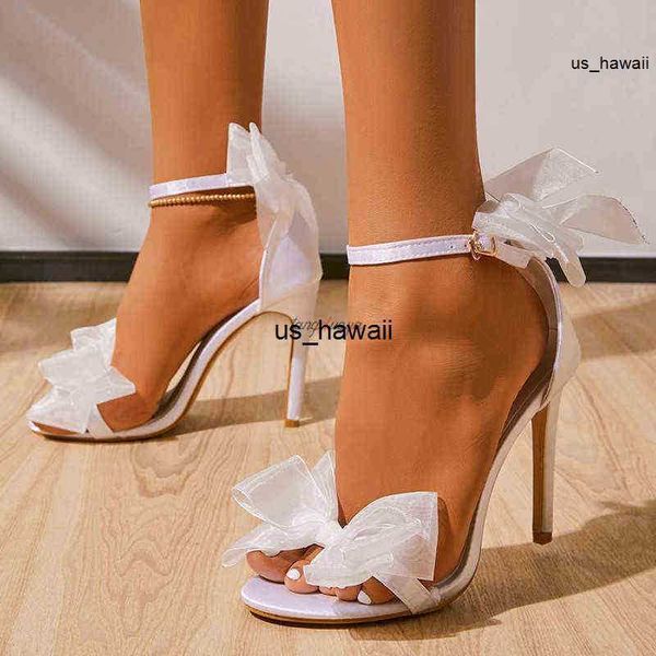 Scarpe eleganti Scarpe da sposa bianche Scarpe da sposa Fiocco femminile con fiocco Tacchi a spillo Top a punta Tacchi alti dolci neri Sandali taglia grande 42 0120V23