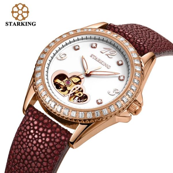 Orologi da polso Orologio da donna Moda a forma di cuore Casual Diamante Automatico Meccanico Fascino femminile Oro Cintura rossa Relogio Feminino