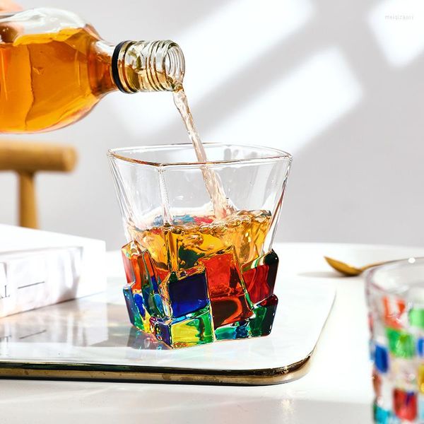Copos de vinho transparentes cocktail cocktail copo pintado à mão Brandy colorida de conhaque vermelho inseado