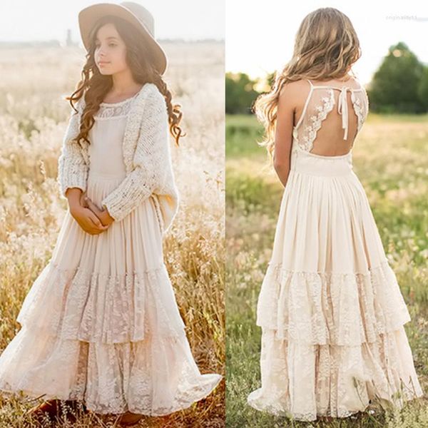 La ragazza veste i bambini per le ragazze Backless Summer Children Party Lace Princess Comunion Wear 3-8T Latin Dress