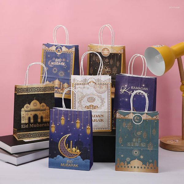 Confezione regalo 6Pc Eid Ramadan Bag Kraft Paper Tote Decorazioni per biscotti per le vacanze musulmane