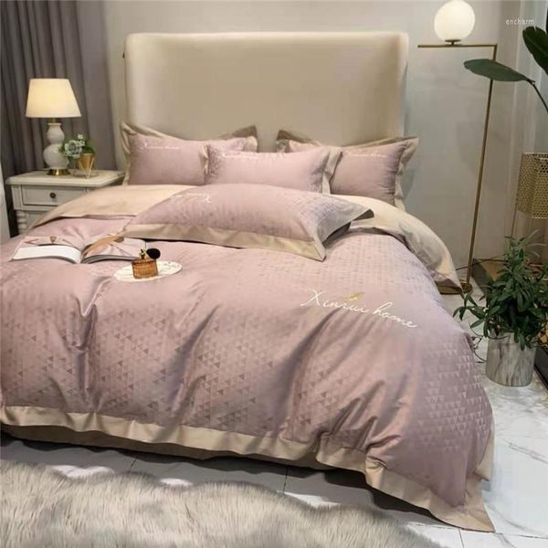 Conjuntos de roupas de cama Bordado de algodão conjunto de diamante Luxo de luxo de cama de cama de cama sólida colorida king covet folha de lençóis na folha de tampa