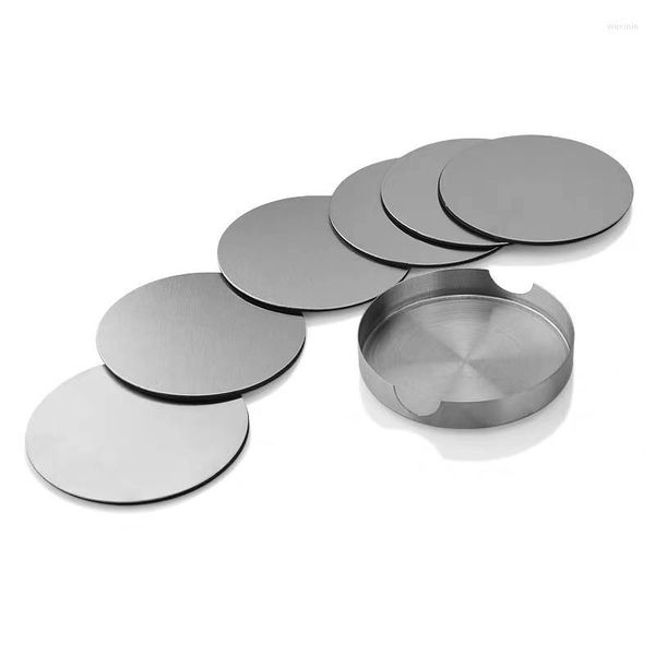 Masa Paspasları 6pcs Paslanmaz çelik yuvarlak kare bardak altlıkları ela fincan tutucu placemats set metal ısıya dayanıklı disk pedler kase