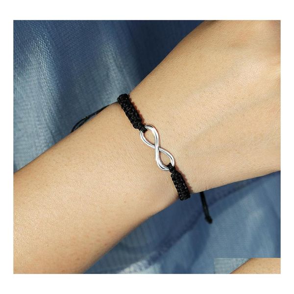 Link Cadeia de moda artesanal número 8 Charms Bracelet para mulheres Ajustar o símbolo infinito de Sier Bracelets pretos ROP BRAIDE