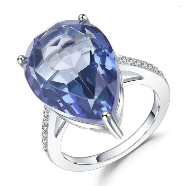 Cluster-Ringe GEM'S BALLETT 10,68 ct natürlicher Iolith blauer mystischer Quarz 925 Sterling Silber Edelstein-Cocktail-Ring für Frauen feiner Schmuck