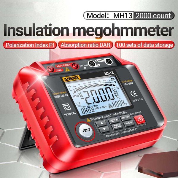 MH13 Megohmmetro Ohm Tester Multimetro digitale Megometro Isolamento Terra Alta tensione Megger Misuratore di resistenza Strumento