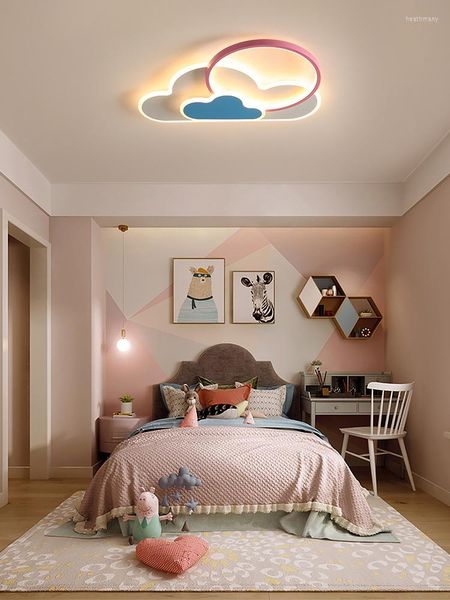 Plafoniere Lampada a led per camera dei bambini Camera da letto Studio moderno Ferro dimmerabile Kid Nursery Pink Cloud Apparecchio di illuminazione