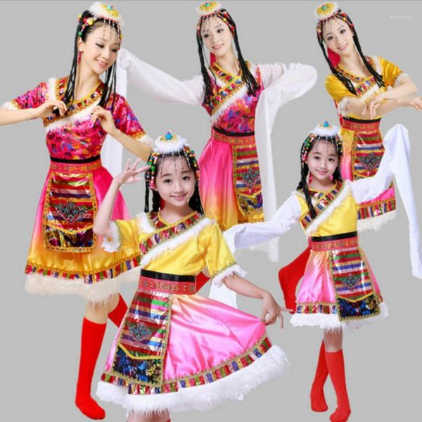 Modelli di abbigliamento da palcoscenico Costumi di costumi di danza tibetani Costumi di minoranze mongole Abiti a maniche lunghe per bambini Abbigliamento per spettacoli