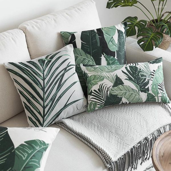Travesseiro de travesseiro nórdico folhas tropicais verdes tampa impressa banana palm home home decorativo sofá caro de cadeira de cadeira