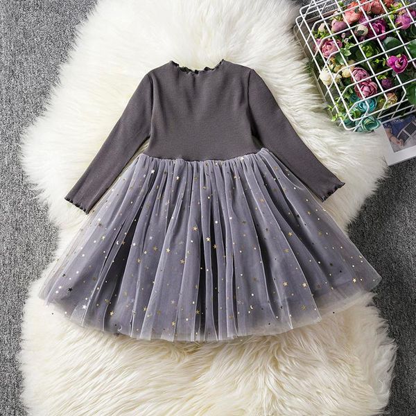 Girl Dresses Girls Autumn Casual Dress Kids Fall Clothes Children Party Star Pink Gray 1-4y Toddler Clothing Christmas