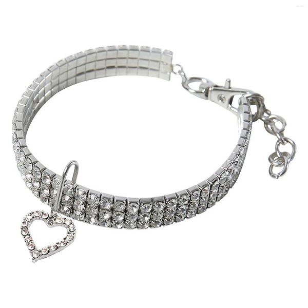 Collari per cani elastici squisiti elastici Bling strass Pet Cat Party Crystal Collar Jewelry Collana da passeggio all'aperto Ciondolo a cuore