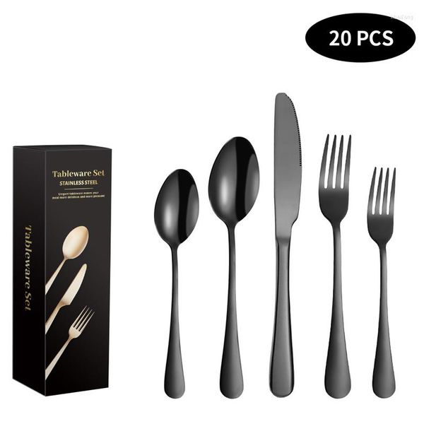 Geschirr-Sets im europäischen Stil, mit Titan überzogener Edelstahl, Messer, Löffel, Gabel, Besteck, 5 Western-Steak-Set