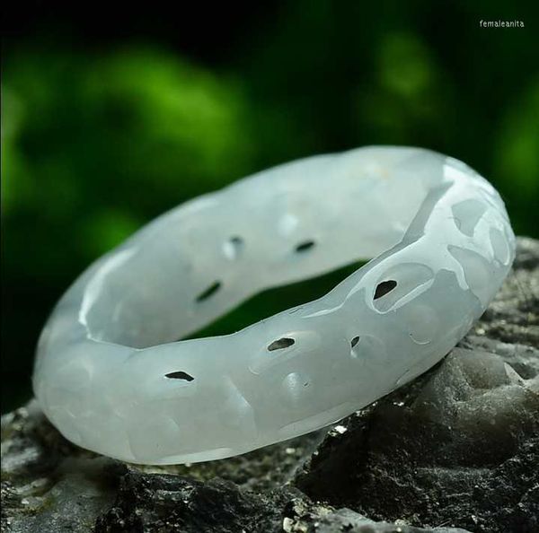 Cluster-Ringe 7A Myanmar Smaragdgrüner Jade-Ring Handgefertigter hohler Schnitzmuster-Schmuck Zertifikat hinzufügen Innendurchmesser 16–21 mm