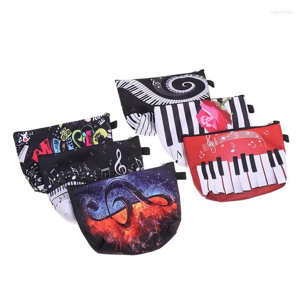 Bolsas de armazenamento 1pc Organizador de cosméticos Bolsa de lavagem portátil Pintura de guitarra Pintura Mulheres Maquiagem transferência de calor Notas de música impressão