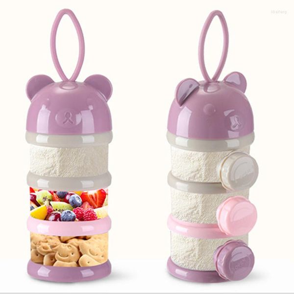 Set di stoviglie Scatola portaoggetti per bambini portatile stile orso a 3 o 4 strati Contenitore per bambini in polvere per neonati in cartone animato per cereali essenziali