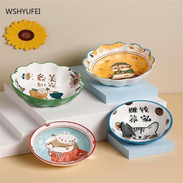 Tigelas tigelas fofas estilos de desenho animado Cerâmica tigela salada doméstica Placa coreana Placa de bife único forno de assadeira elétrica
